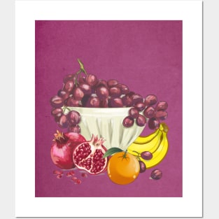 A pomegranate grape orange banana fruit bowl fruit basket Posters and Art
